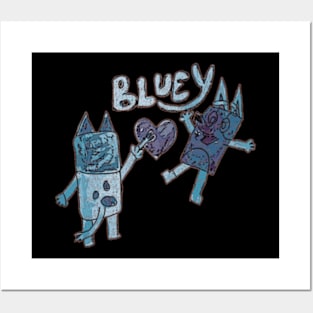 Two Funny Bluey Heart Sketch Posters and Art